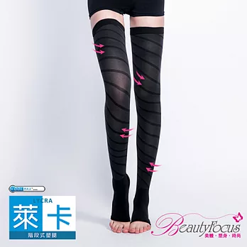 BeautyFocus台灣製階段機能螺旋扭力織法大腿襪667186黑色