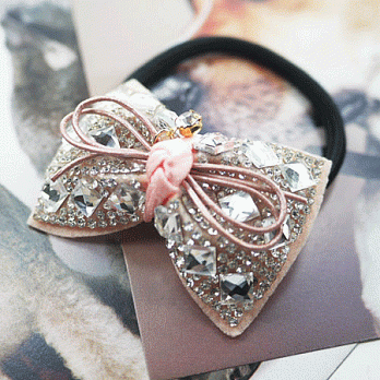 【PinkyPinky Boutique】甜美閃閃蝴蝶結水鑽髮束(粉紅色)