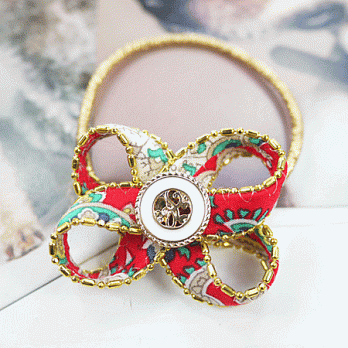 【PinkyPinky Boutique】 快樂感印花緞帶花朵髮束(紅色)