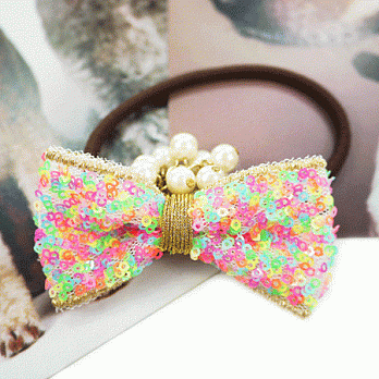【PinkyPinky Boutique】小亮片珍珠蝴蝶結髮束(彩色)