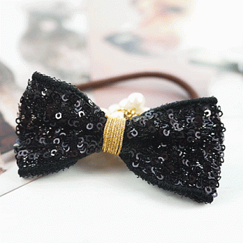 【PinkyPinky Boutique】小亮片珍珠蝴蝶結髮束(黑色)
