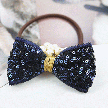 【PinkyPinky Boutique】小亮片珍珠蝴蝶結髮束(深藍)