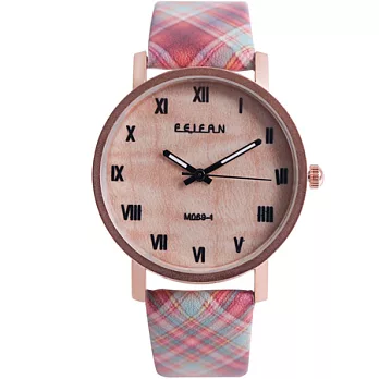 Watch-123 英倫假期-羅馬刻度歐風格紋腕錶紅格紋