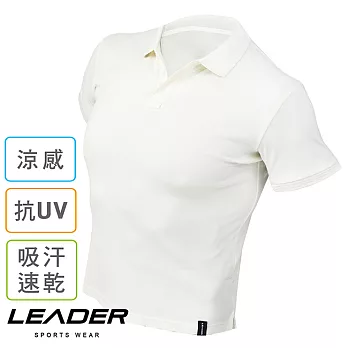 【LEADER】涼感/防晒/速乾 運動機能Polo衫M(白色)
