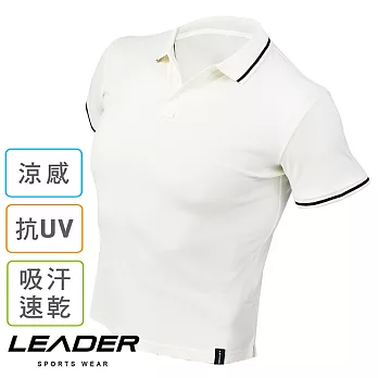 【LEADER】涼感/防晒/速乾 戶外機能Polo衫M(白色)