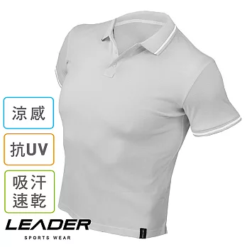 【LEADER】涼感/防晒/速乾 戶外機能Polo衫L(灰色)