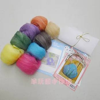 濕氈!!口金紗網+【美麗諾羊毛組隨機出10色共:100g】送口金&杯墊作法步驟圖=材料包