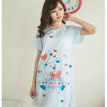 【Mujaki】愛心小熊棉質居家服 (藍)