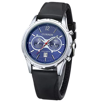 Watch-123 卡瑞恩-勇者行動-仿二眼日曆腕錶 (3色可選)藍色