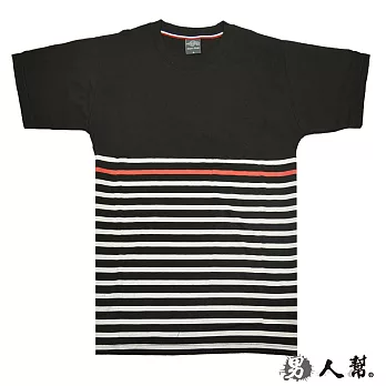 【男人幫】T1152*【橫條相間圓領T恤】黑色 XS號