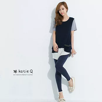 【KatieQ】氣質恬心層次拼接寬版上衣(藍)-M-3LM藍