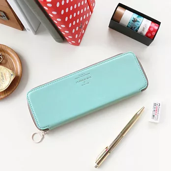 經典時光皮革筆袋V.2(L)-天空藍