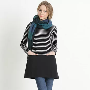 【maca】細條拼接前口袋長版上衣L黑