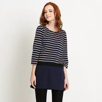 【GIVORS】配色拼接條紋長上衣L海軍藍