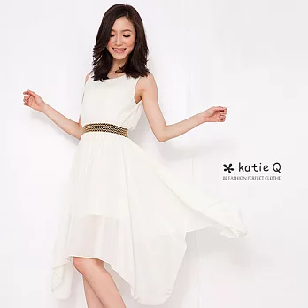 【KatieQ】氣質飄逸長版雪紡洋裝(2色)-FREEFREE杏