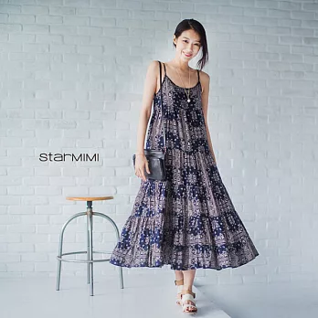 【StarMIMI】波希米亞風可調式細肩帶洋裝*FREE藏藍