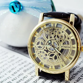 XinsLon- SL-68仿機械設計鏤空錶金框-棕黑色錶帶