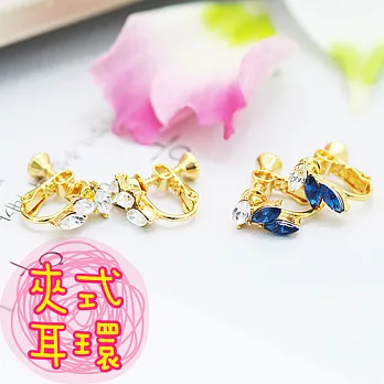 【安珂ECO正韓飾品】氣質晶鑽小翅膀 夾式耳環(2色)寶藍鑽