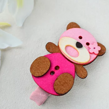 皮革泰迪熊髮夾‧F粉紅繽紛