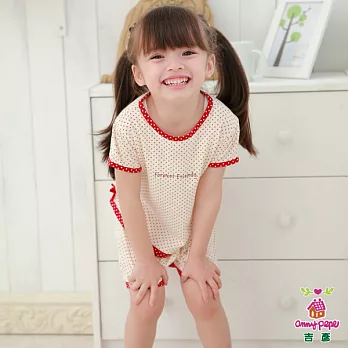 【Anny pepe】女童米印紅點短袖套裝_美國精梳棉150米白