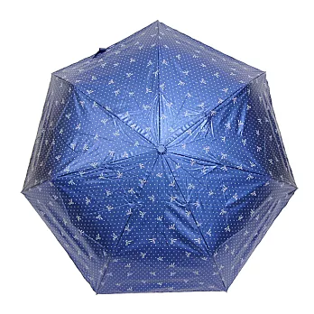 水玉蝴蝶結色膠布-22吋玻纖自開收傘深藍