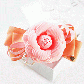 【PinkyPinky Boutique】好美小香風山茶花蝴蝶結髮夾(粉橘)