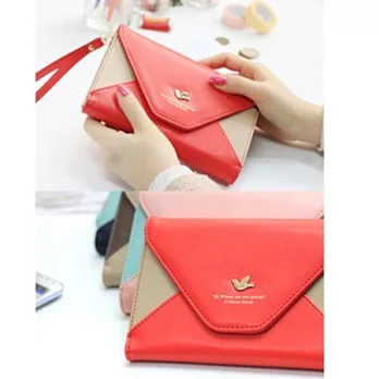 A+ accessories 可當手機包~飛鳥撞色大容量肩背/手拿長夾(共4色可選)紅色