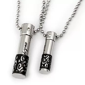 A+ accessories 鈦鋼鏤空雕花香水瓶情侶項鍊 (6款任選)神秘黑(小)