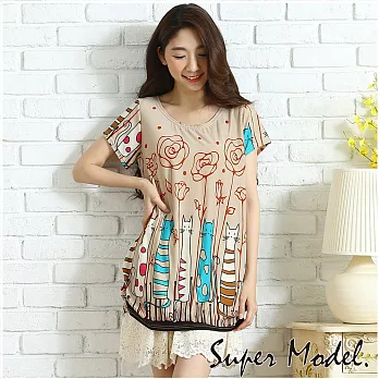 【名模衣櫃】竹節涼感 時尚印花-共5款FREE花朵貓