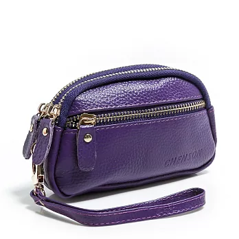 CHENSON 真皮 三層拉鍊多功能化妝包 紫(W01033-U)