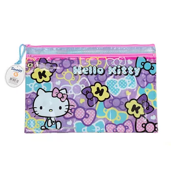《Sanrio》HELLO KITTY PVC拉鍊雙層文件袋(滿版緞帶)