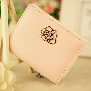 A+ accessories 玫瑰情緣 金屬雕花裝飾粉彩系女用短夾 (6色可選)花瓣粉