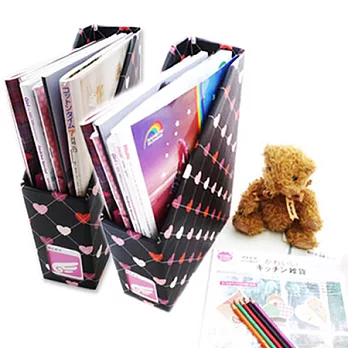 韓版可愛桌面文件雜誌架紙質收納盒愛心菱格款-2入