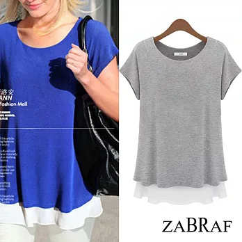 【BR】歐美風.假兩件雪紡拼接上衣-共2色(M-XL可選)L灰