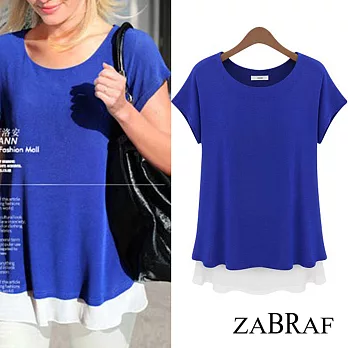 【BR】歐美風.假兩件雪紡拼接上衣-共2色(M-XL可選)M藍