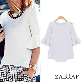 【BR】歐美風.五分荷葉袖雪紡上衣-共4色(M-XL可選)L白