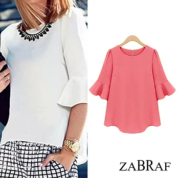 【BR】歐美風.五分荷葉袖雪紡上衣-共4色(M-XL可選)M粉