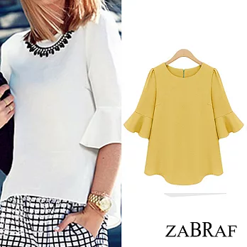 【BR】歐美風.五分荷葉袖雪紡上衣-共4色(M-XL可選)M黃