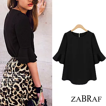 【BR】歐美風.五分荷葉袖雪紡上衣-共4色(M-XL可選)M黑