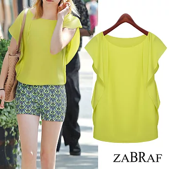 【BR】歐美風.修身顯瘦荷葉袖雪紡上衣-共2色(M-XL可選)L螢光綠