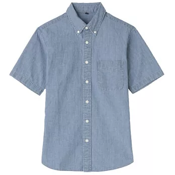 [MUJI 無印良品]男有機棉棉織扣領短袖襯衫M藍色