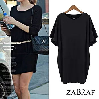 【BR】歐美風 圓領顯瘦五分袖長款T-深藍色(XL-3XL可選)2XL黑色