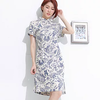 【Kaleena Queen】青花改良式棉麻旗袍M-XLXL青花