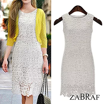 【BR】歐美風 花朵蕾絲連身洋裝-共2色(M-XL可選擇)L白