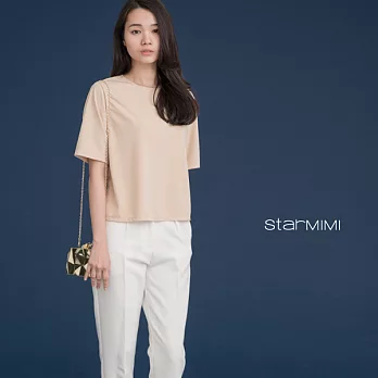 【StarMIMI】後開拉鍊滑面微彈上衣*M裸色