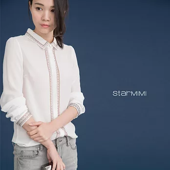 【StarMIMI】古銅繡線月光釦襯衫*L白