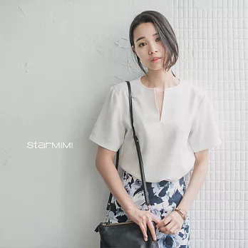 【StarMIMI】前短後長V領側衩上衣*M白