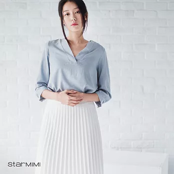 【StarMIMI】V領柔軟織紋襯衫*FREE淺藍