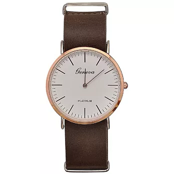 Watch-123 瑞典學院風薄型時尚皮革腕錶 (3色任選)皮革褐