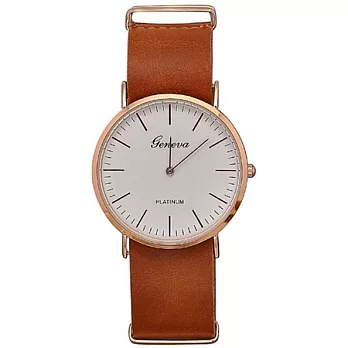 Watch-123 瑞典學院風薄型時尚皮革腕錶 (3色任選)皮革棕